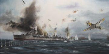 Η βύθιση του "Υδρα. Πίνακας διαστάσεων 4Χ2.5 μ. από την προσωπική συλλογή του Κώστα Θωκταρίδη