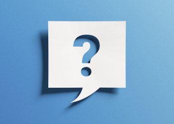 Question mark symbol for FAQ, information, problem and solution concepts. Quiz, test, survey, interrogation, support, knowledge, decision. Minimalist design with icon cutout paper and blue background.